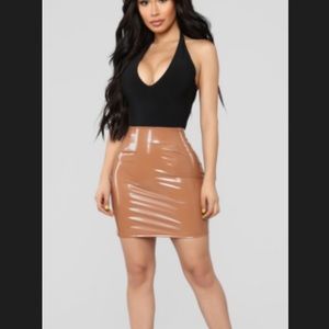 Camel colored latex skirt